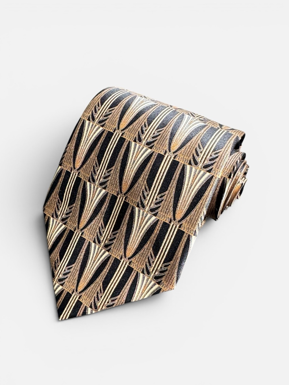 Lanvin mens brown geometric abstract pattern 100% silk luxury tie EUC